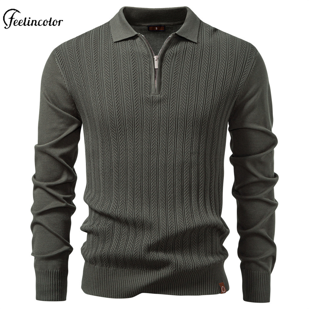 Mens Fashion Quarter Zip - Оливково-зеленая мужская рубашка-поло на молнии с
