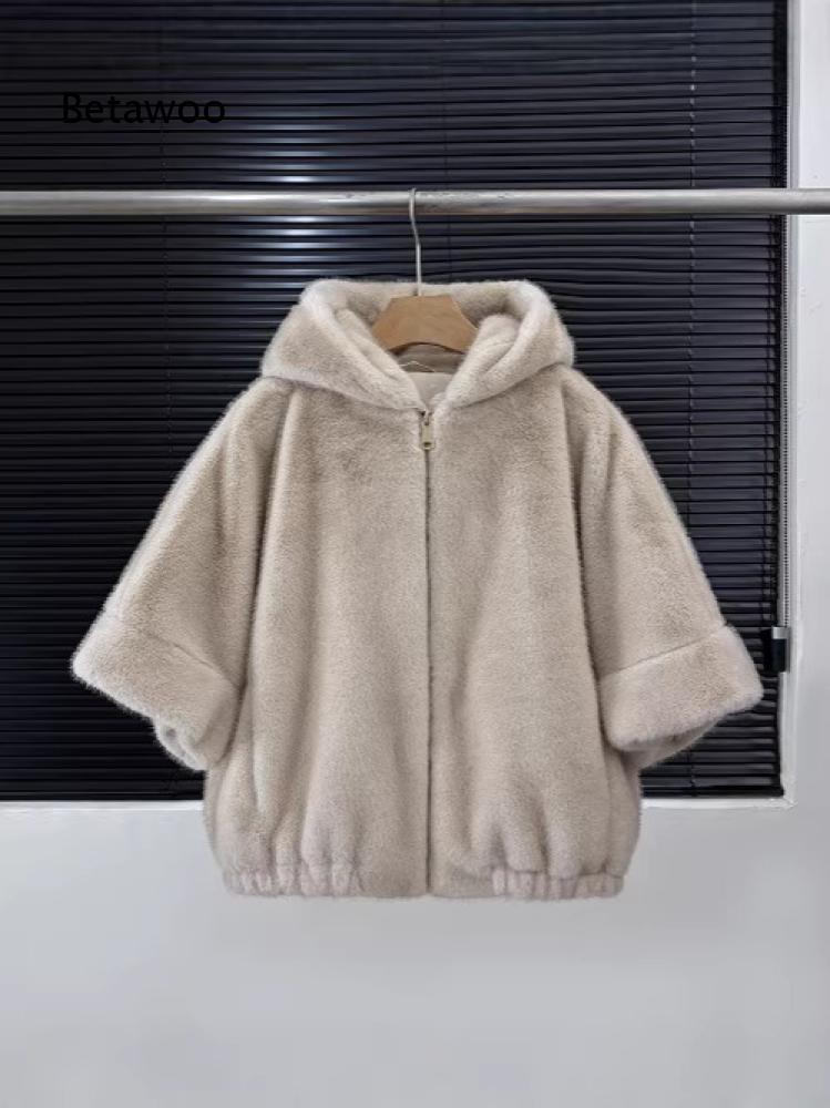 Mens Fashion Quarter Zip - Женское однотонное бежевое пальто из искусственного