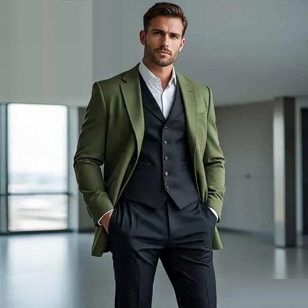 Mens Fashion Vest - Модный армейский костюм в зеленом и