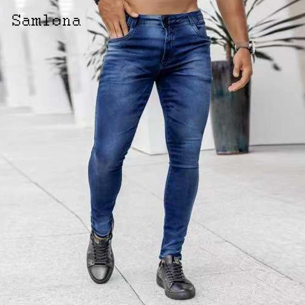 Men'S Fashion Grey Jeans - Джинсы Samlona мужские модные узкие джинсовые