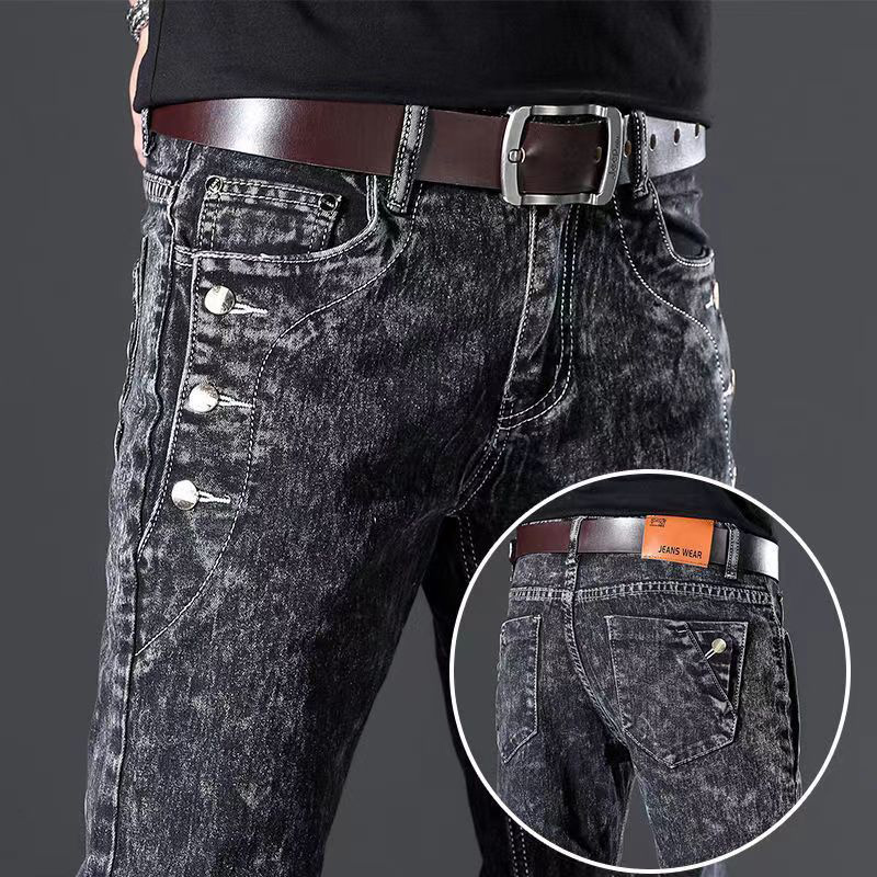 Men'S Fashion Grey Jeans - Классические тонкие винтажные модные мужские дизайнерские