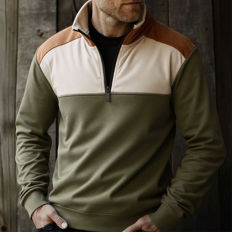 Mens Fashion Quarter Zip - UETEEY мужские лоскутные толстовки на молнии
