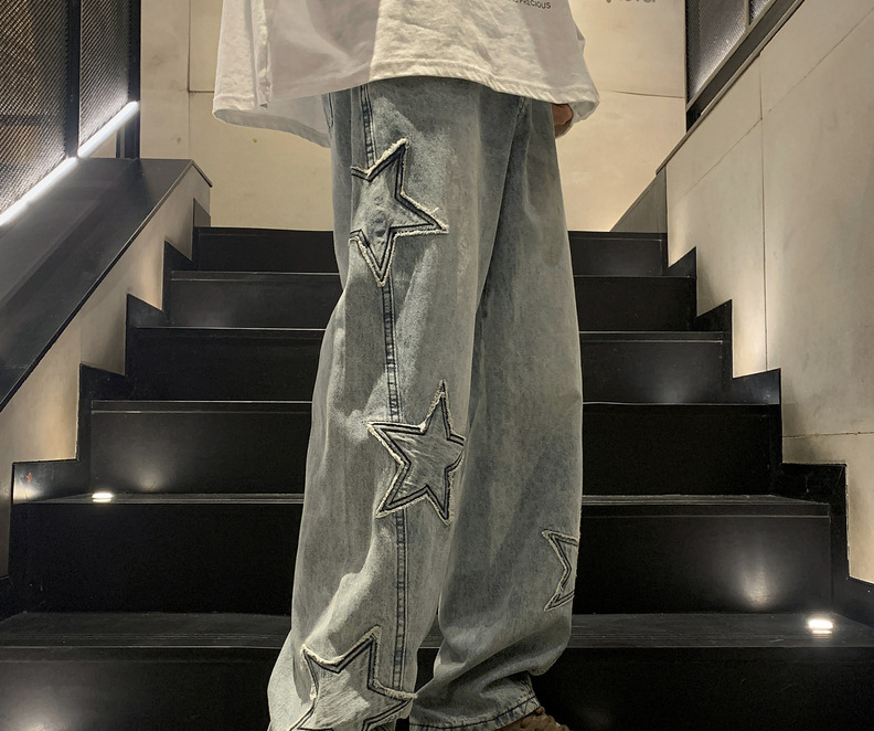 Men'S Fashion With Baggy Jeans - Джинсы мужские с пятиконечными звездами, винтажная