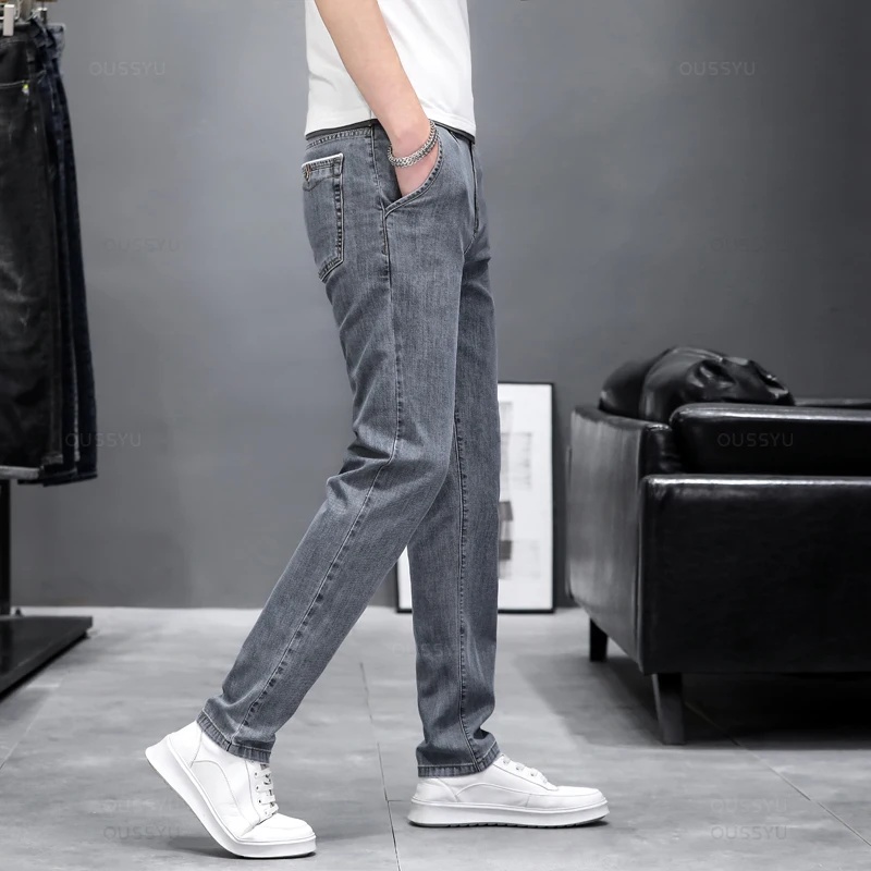 Осенние облегающие джинсы для  – обзор и цена Men'S Fashion Grey Jeans