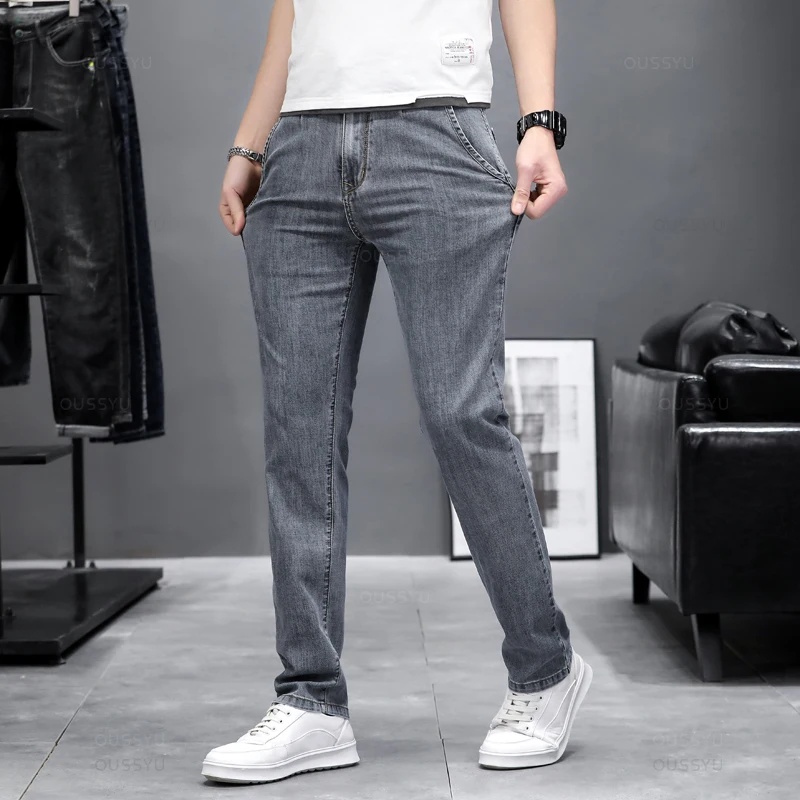 Осенние облегающие джинсы для  – обзор и цена Men'S Fashion Grey Jeans