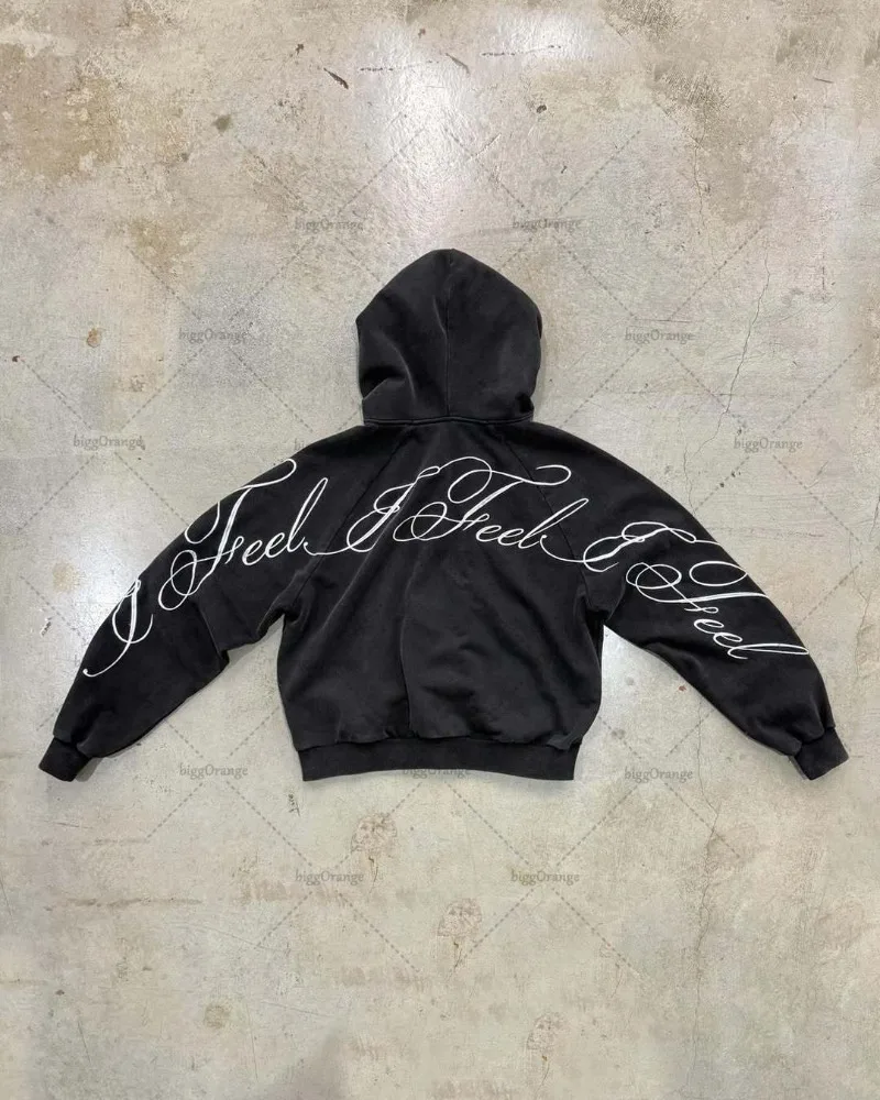 Y2K Harajuku готический буквен – обзор и цена Mens Fashion Zip Up Hoodies