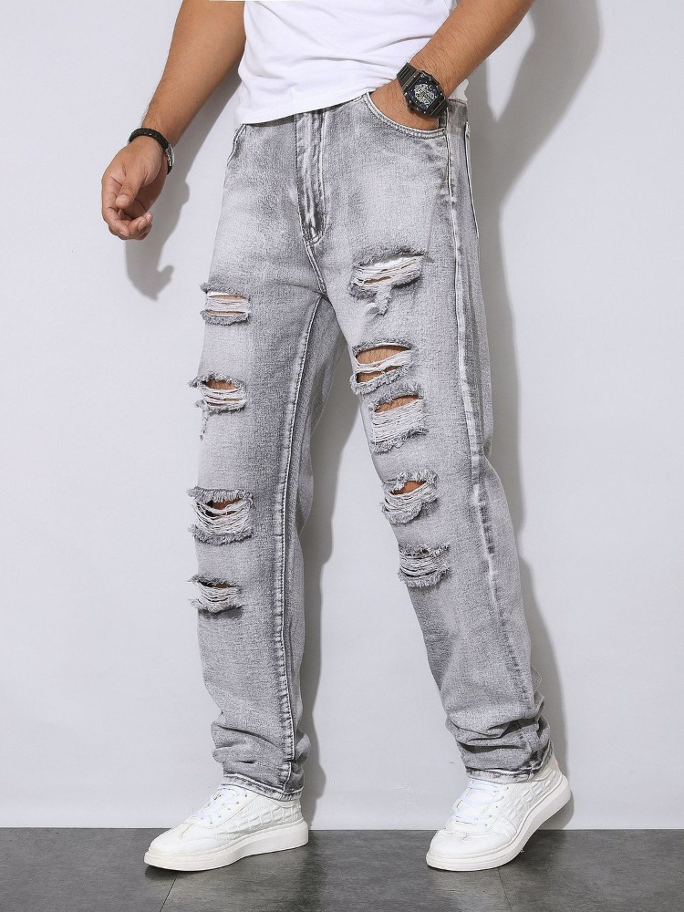 Мужские осенне-зимние потертые – обзор и цена Men'S Fashion Grey Jeans