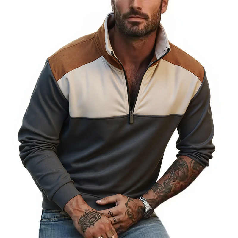 UETEEY мужские лоскутные толст – обзор и цена Mens Fashion Quarter Zip